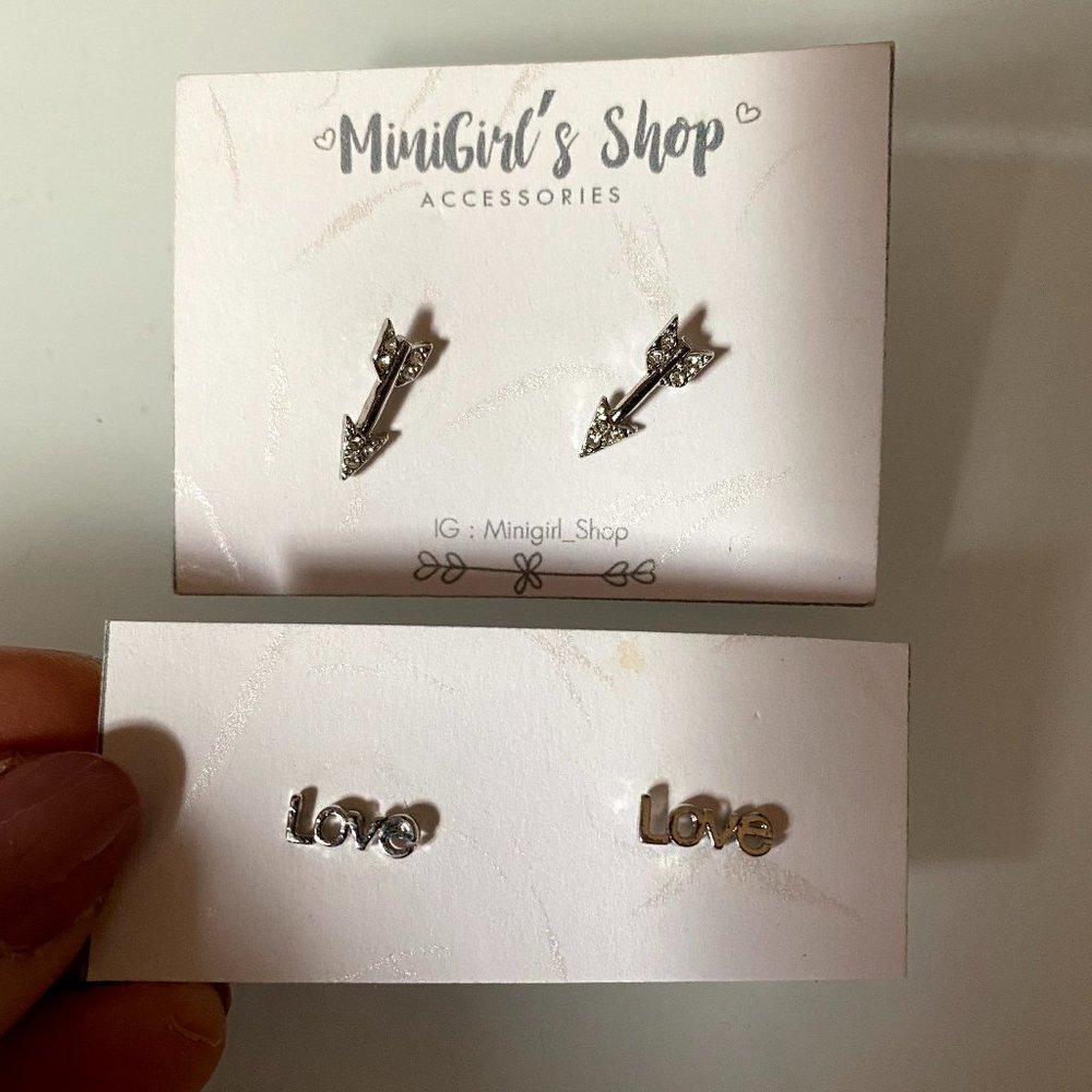Two (2) Pair Silver LOVE/Arrow Earring Studs Set